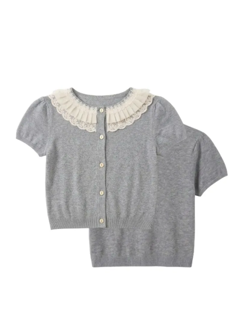 Coquette crop Knit Cardigan with Ruffle Lace 🤍 photo 1