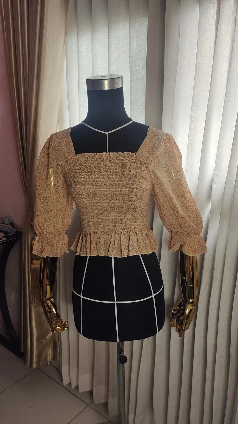 Blouse Chiffon Wanita Crop Top Bunga-bunga Freesize photo 1