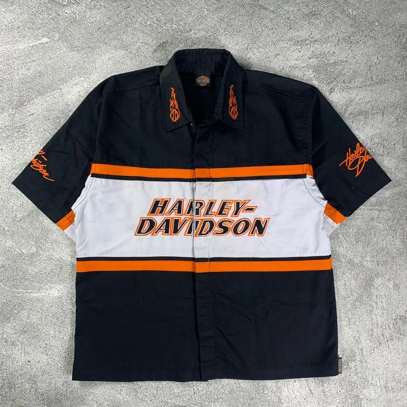 Harley Davidson Vintage Y2K T-shirt Pria black orange photo 1