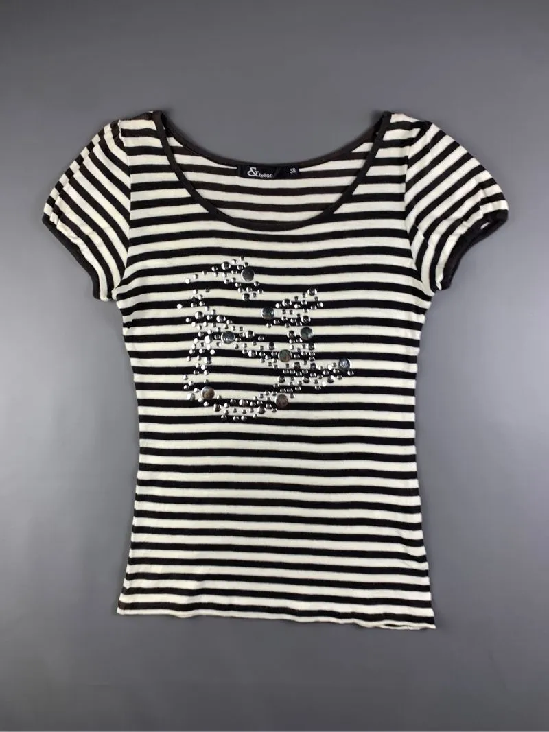 & by P&D Stripes "&" Studded Sequin Ringer Tee (M) photo 1