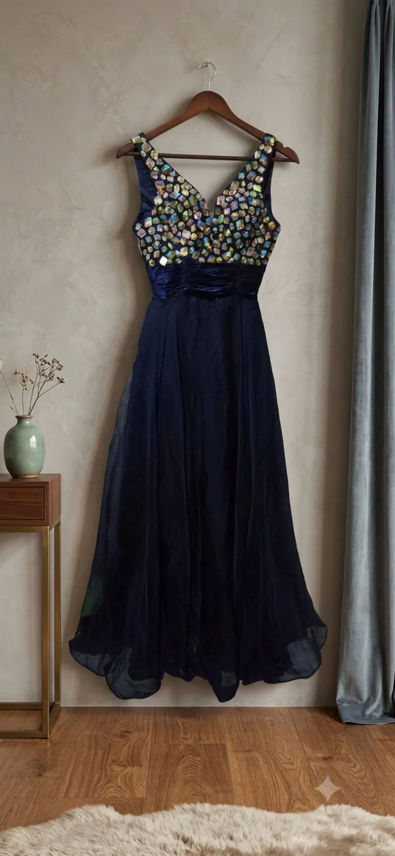 Gaun Malam Maxi Navy Blue Premium photo 1