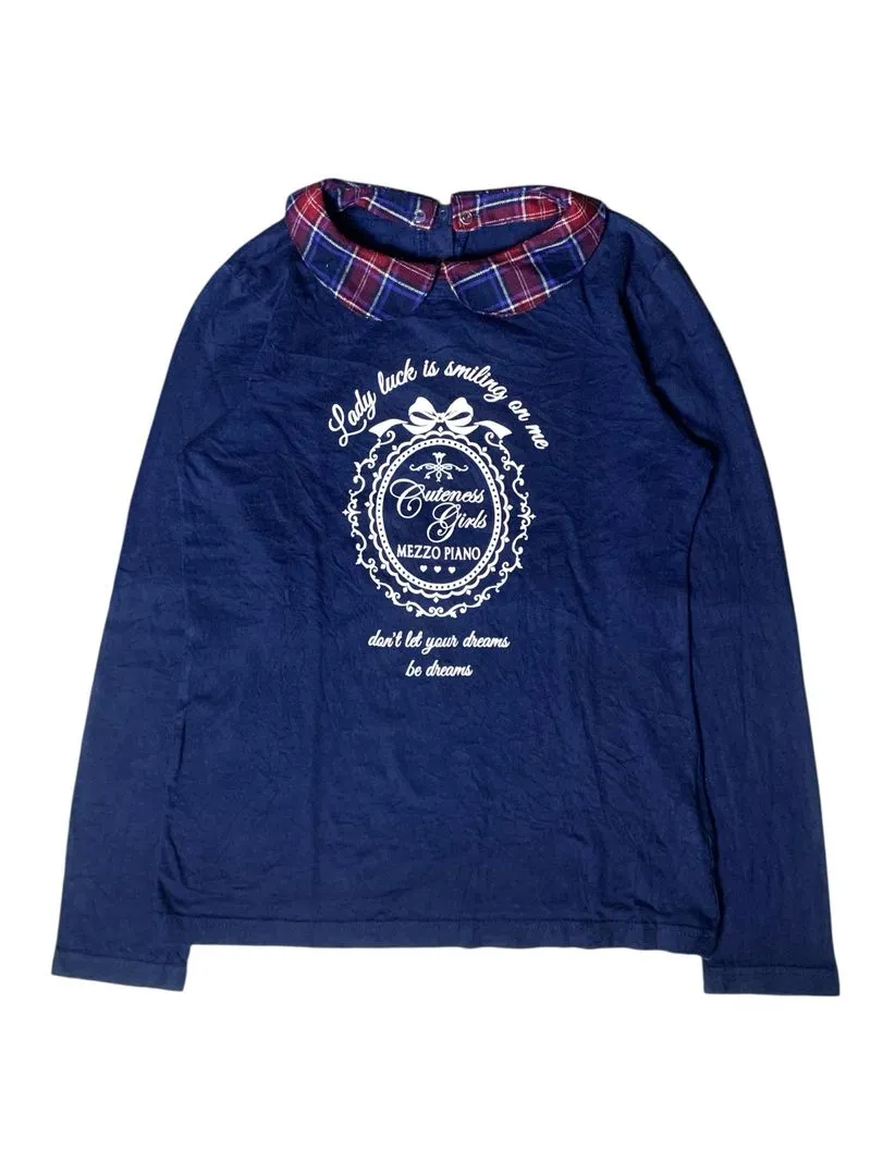 Mezzo piano cut & sew checkered collar graphic LS t shirt  photo 1