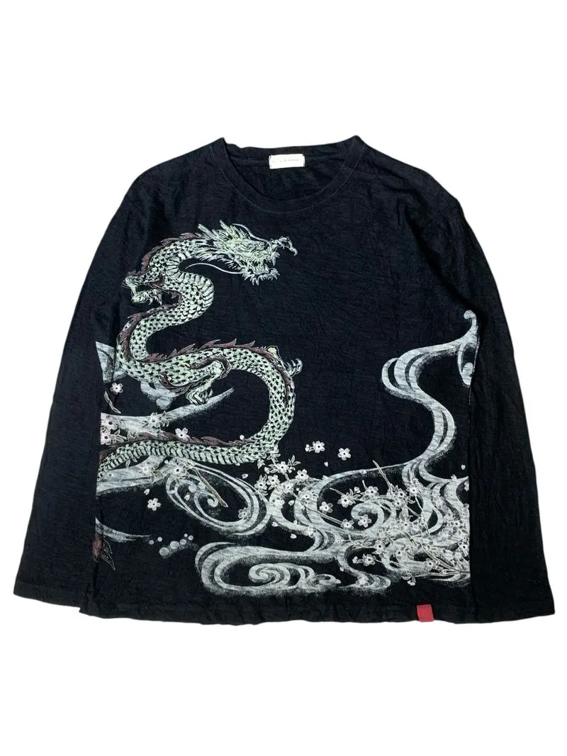 Mind games oriental dragon floral graphic long sleeve tee photo 1