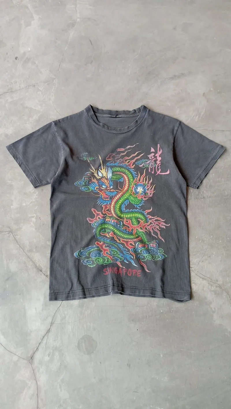 90's Vintage Sun Faded Black Dragon Tshirt Boxy photo 1