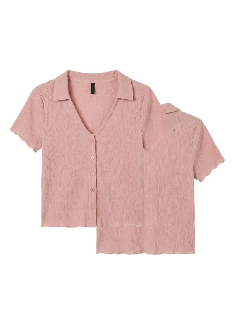 Colorbox Textured Crinkle Crop Polo Shirt 🌸✨ photo 1