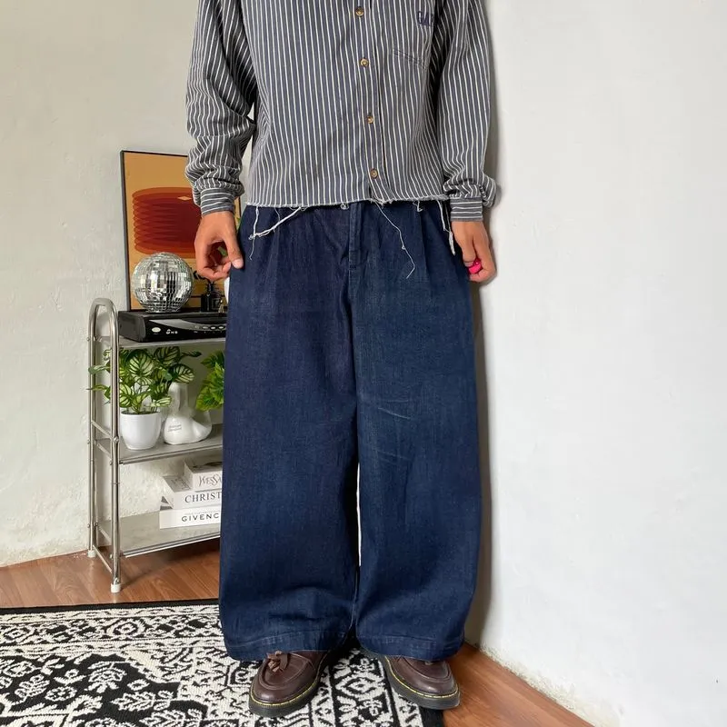 Japan fabric indigo denim baggy jeans photo 1