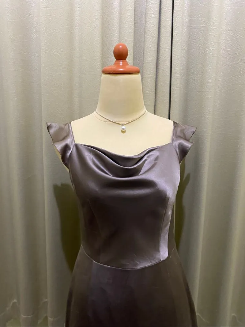 Ethereal Bronzy Stone Cowl Satin Dress photo 1