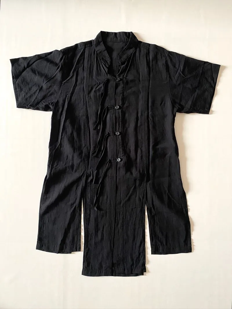 Black Oriental Tunic Linen Shirt With Unique Slit photo 1