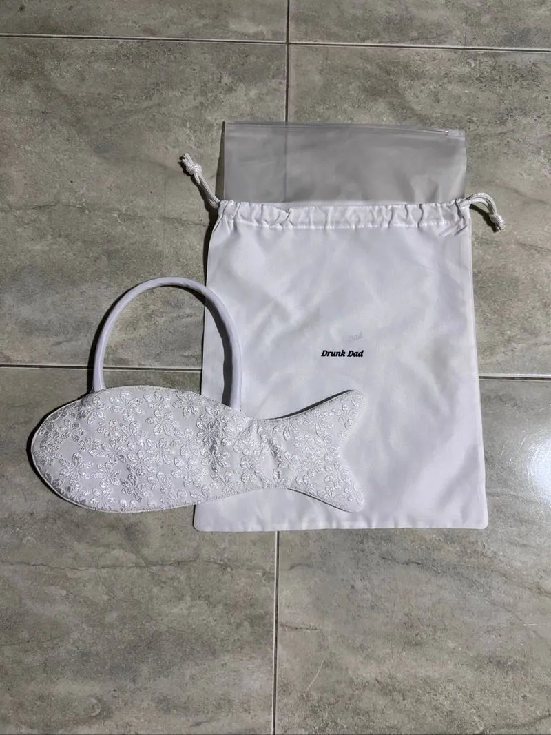 drunk dad white fish hand bag white photo 1