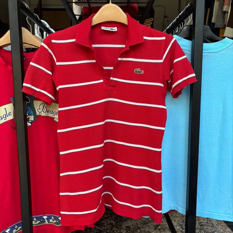 Vintage Lacoste White Red Stripes Polo Shirts photo 1