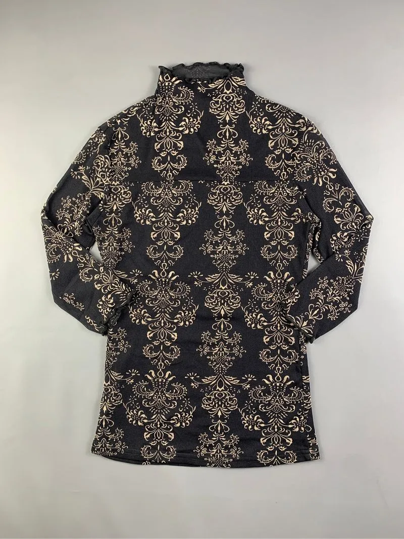 Ichioku Black Baroque Flower High Neck Mesh Top (S) photo 1