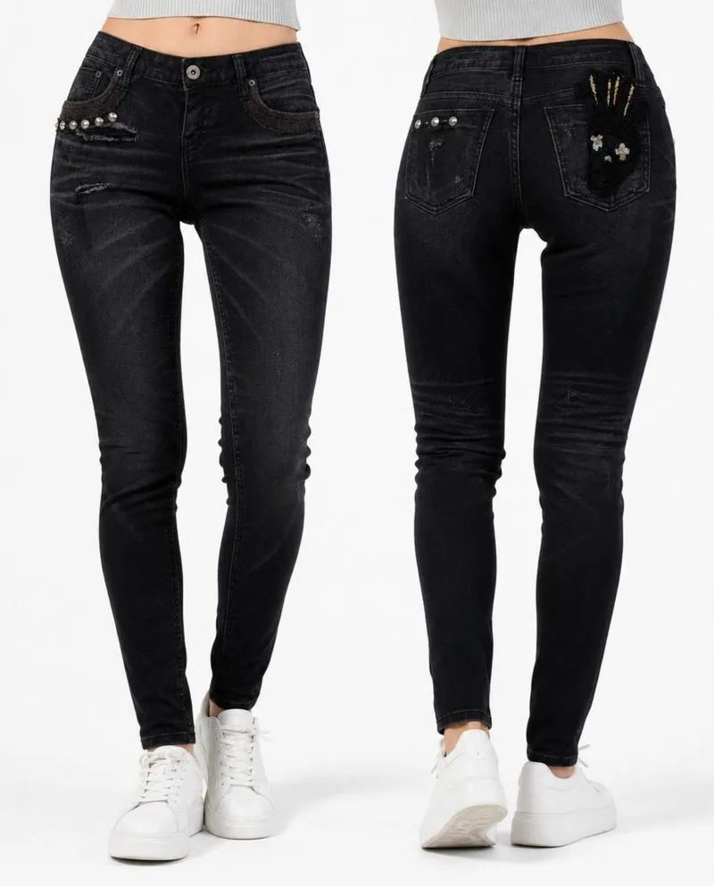 Mix And Remix Women's Spiked Ripped Fashion Black Jeans 32 photo 1
