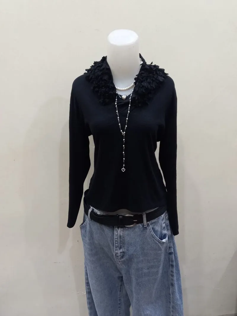 Gothic Black Ruffle Collar Top Whimsigoth Vampire photo 1