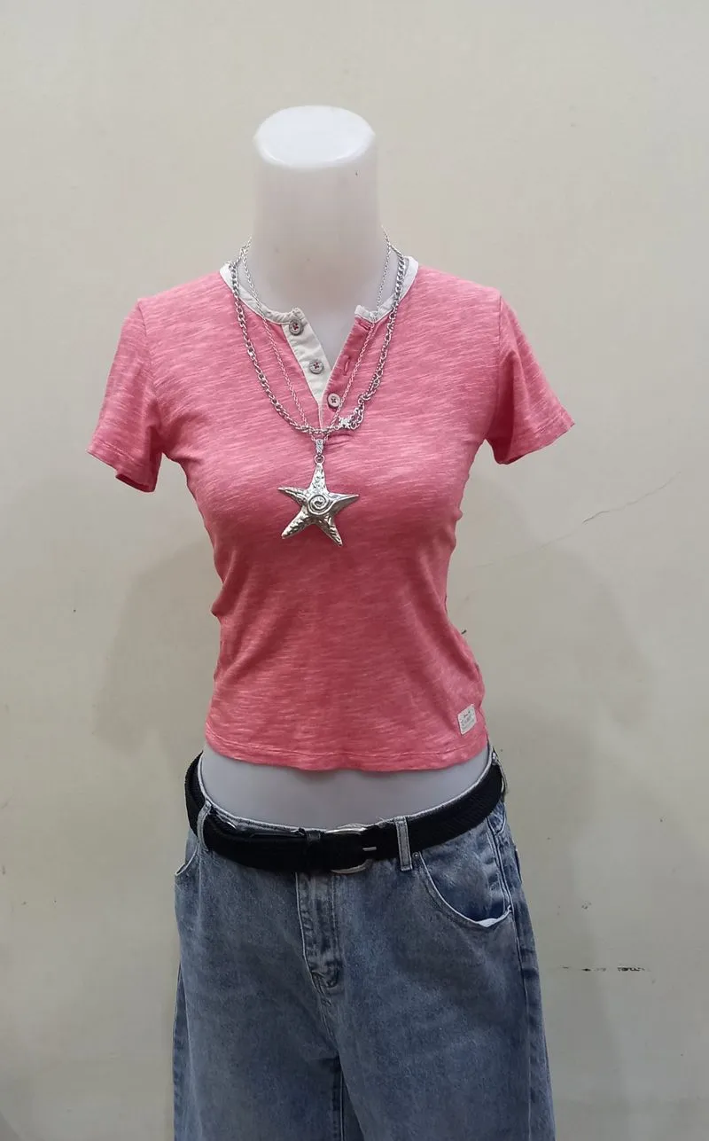 Pink Henley Fitted Tee photo 1