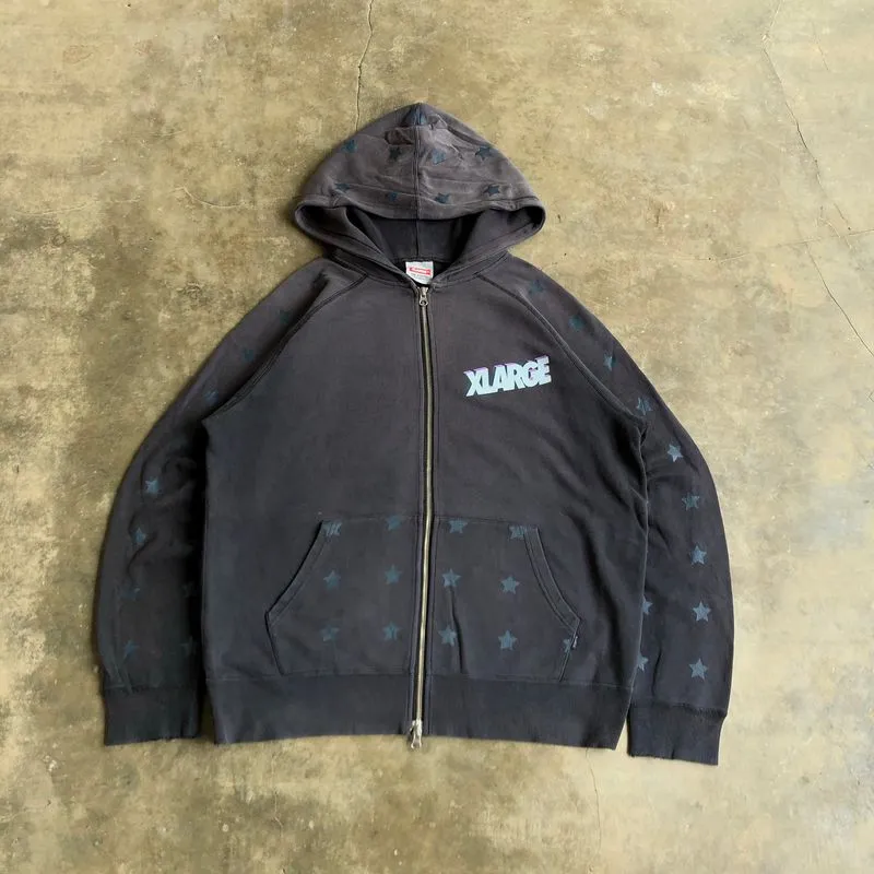 Vintage Trashed Xlarge Stars Logo Ziphoodie Y2k Black photo 1
