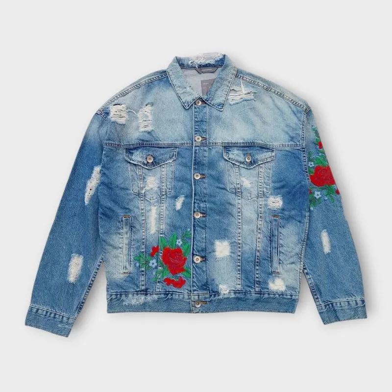 Zara man denim jacket disstressed blue photo 1
