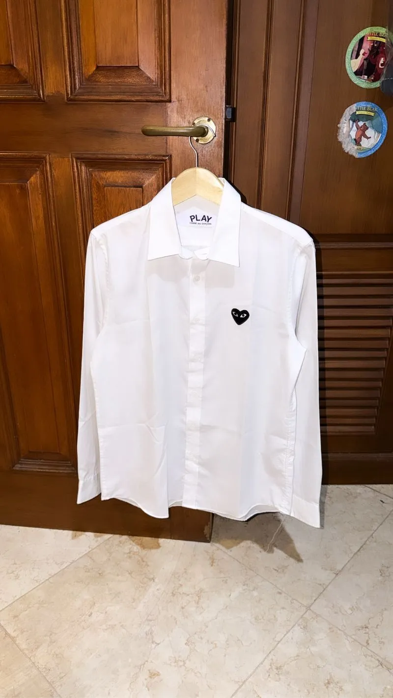 Kemeja Play CDG White Shirt Black Logo Long Sleeve Putih photo 1