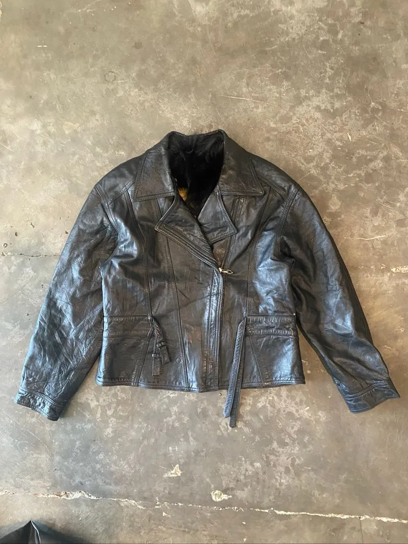 leather jacket biker vintage ramones boxy kerah bulu photo 1