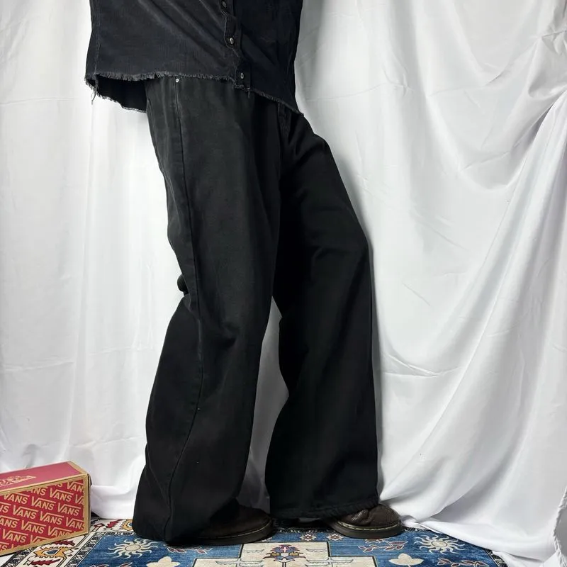 MonsterJean Black Solid Wide Leg Baggy Jeans size 33 photo 1