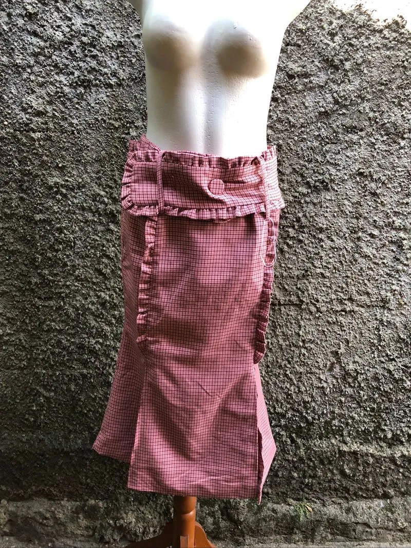 Lmml studio korea pink gingham mermaid front slit skirt photo 1