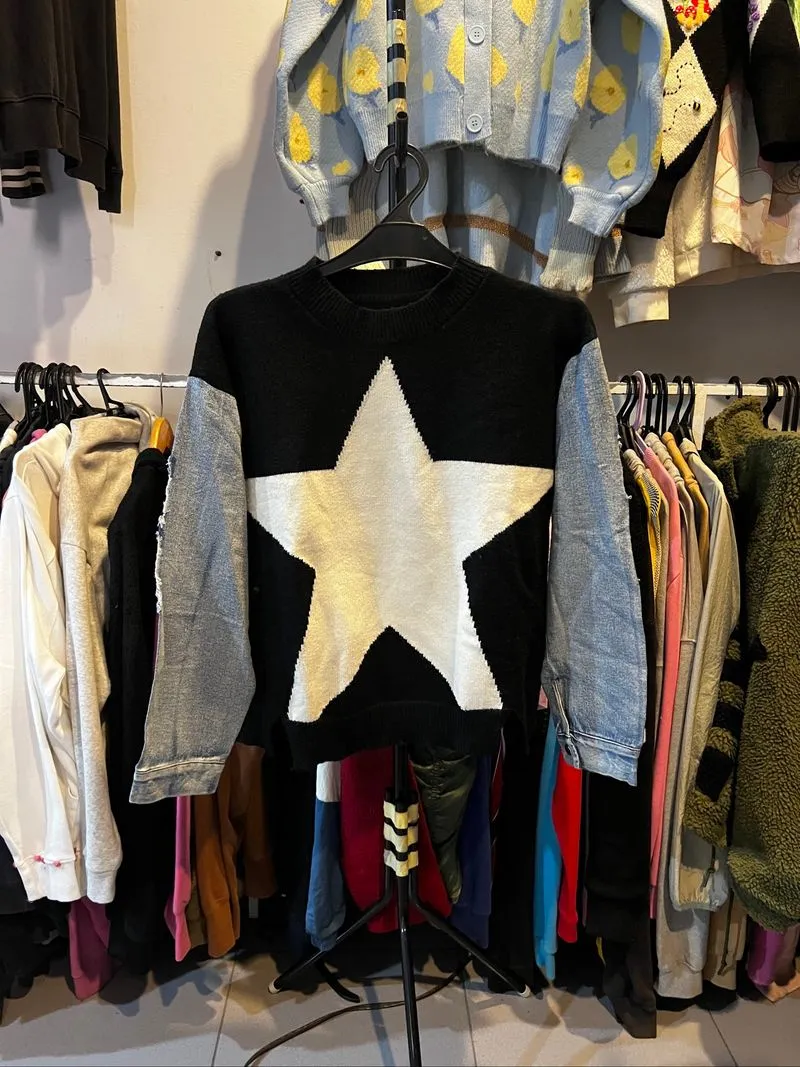 Sweater rajut mix denim//rajut karakter photo 1