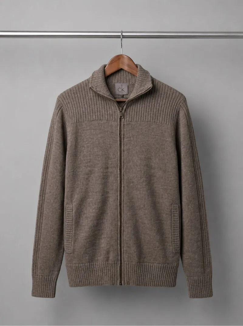 Rajut Pria Calvin Klein Track Top Knit Double Zipper Brown photo 1