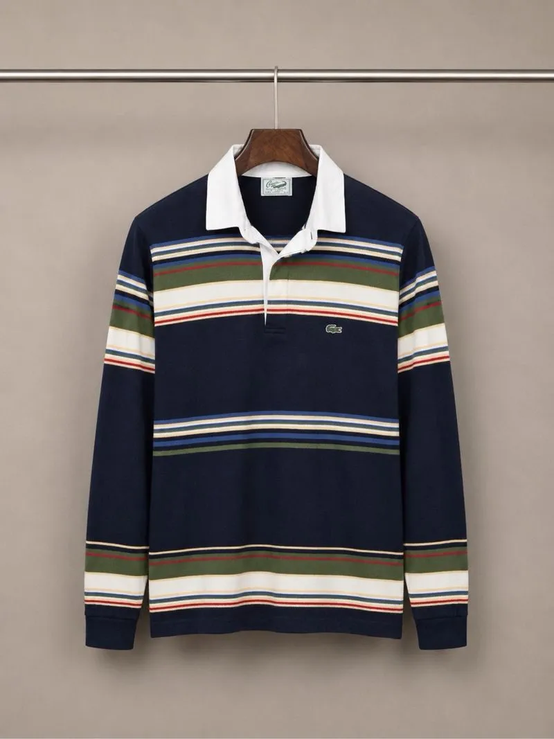 Sweater Crocodile Rugby Half Button Rajut Salur Pria photo 1