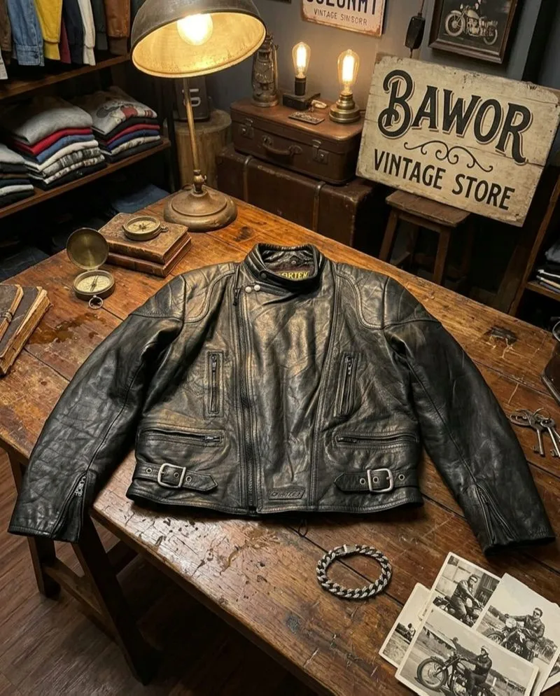 Sportex Leather Motorcycle Jacket Mens 46 Black Biker Genuin photo 1