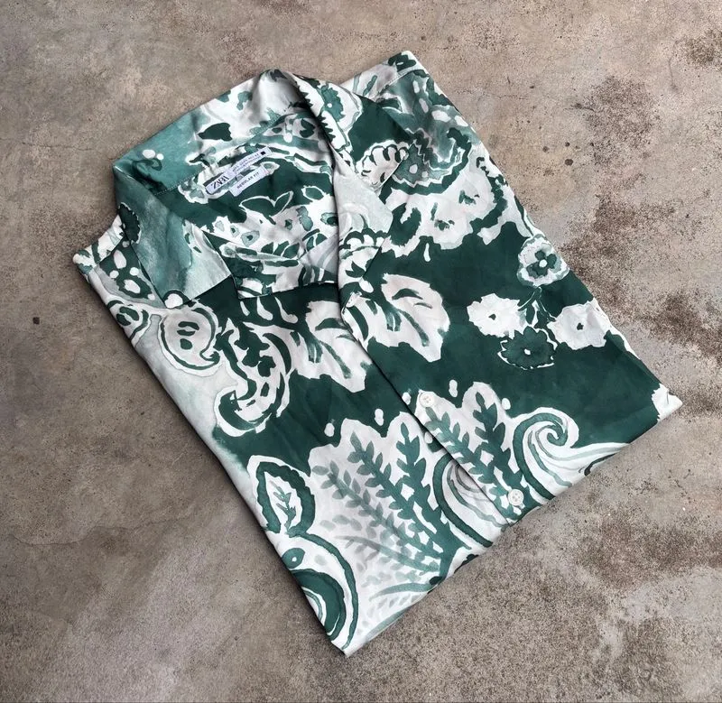 Kemeja Brand Zara Motif Aop Colour Green & White photo 1
