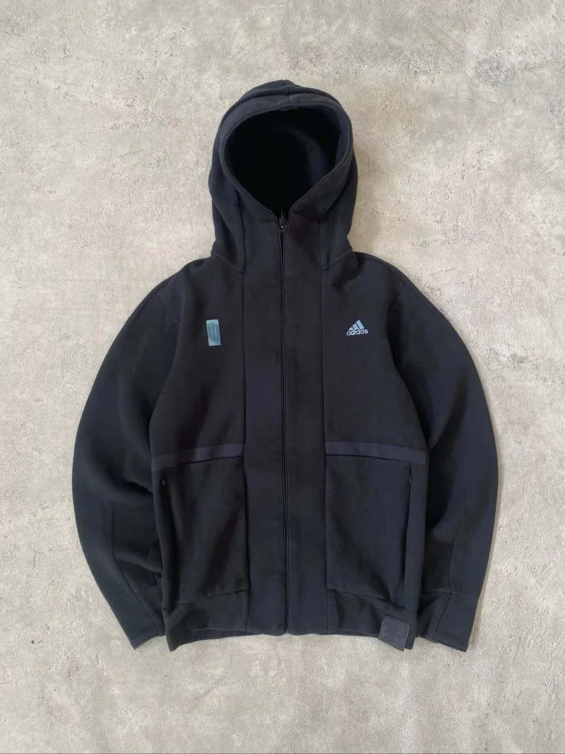 Wj Htt Solid Color hooded Zipper Woven Jacket Black photo 1