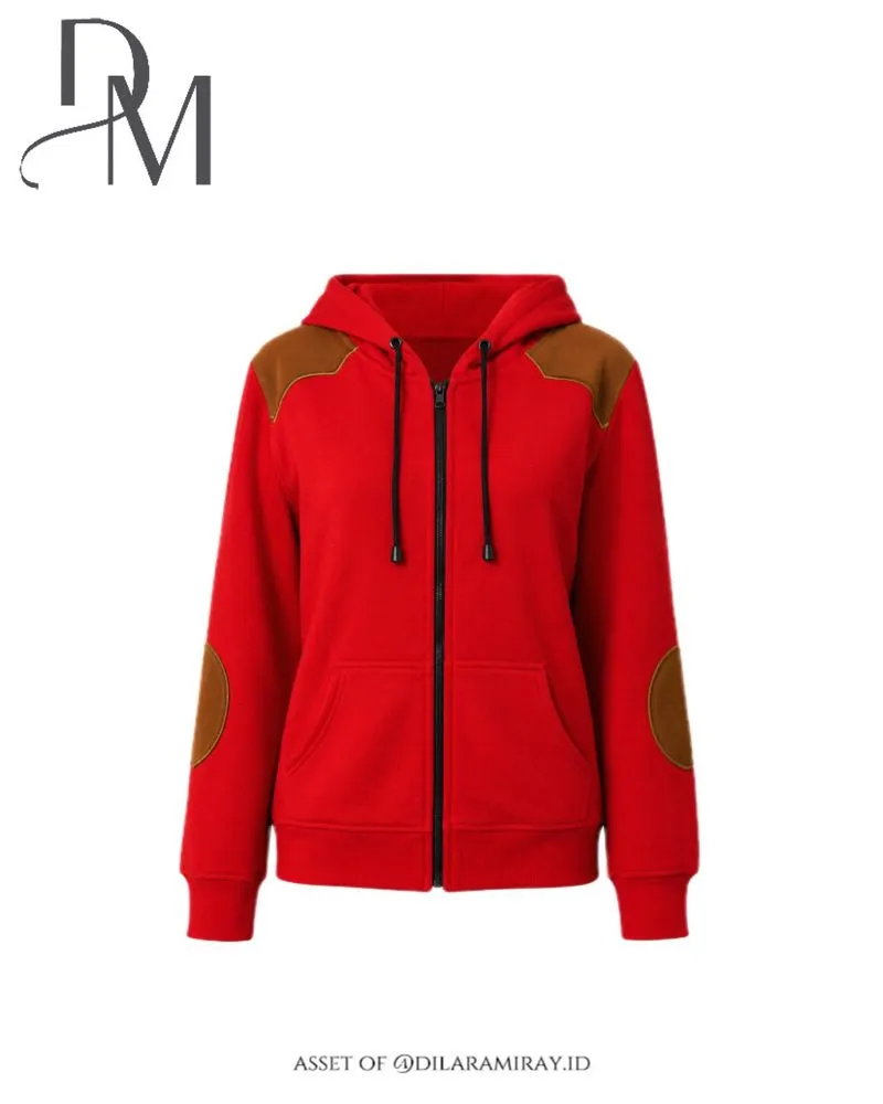 Dilara Miray Unisex Zipper Jacket with Hoodie in Red photo 1