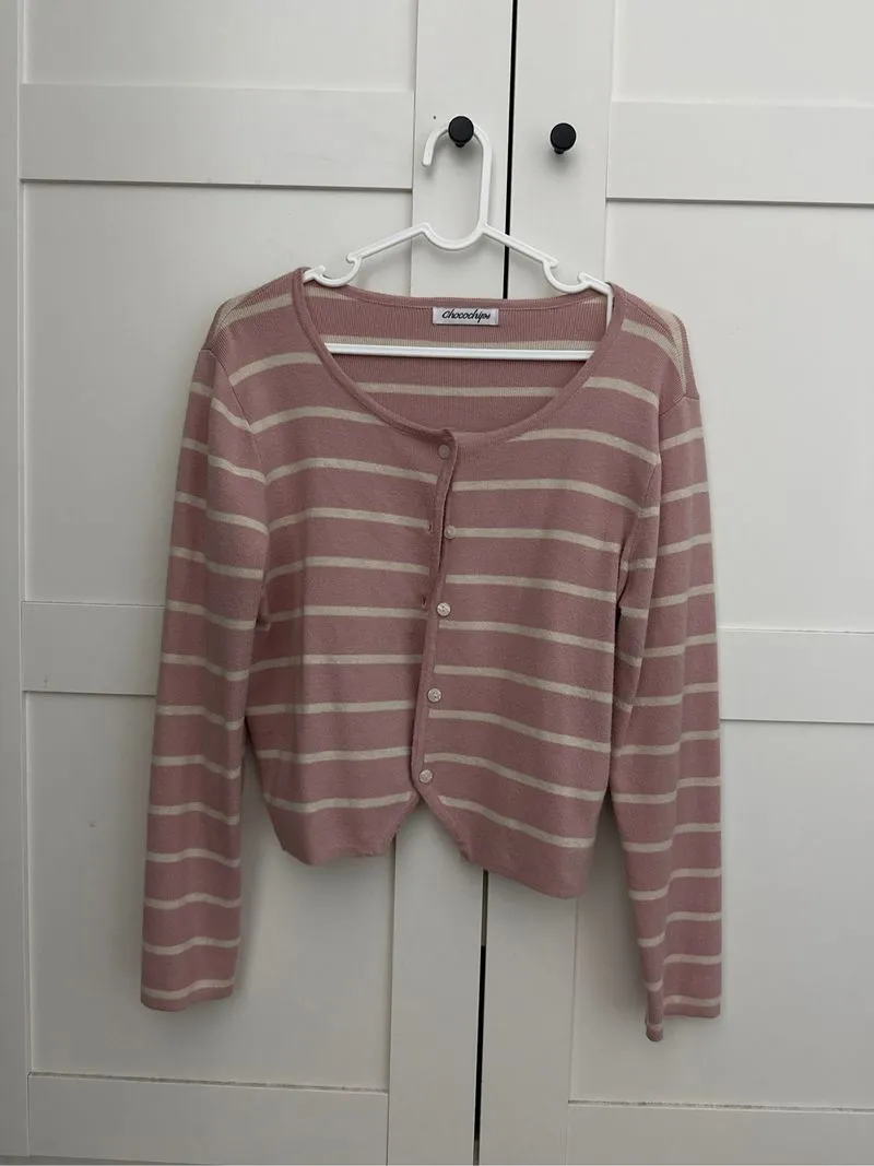 knit wear rajut halus garis pink putih  photo 1