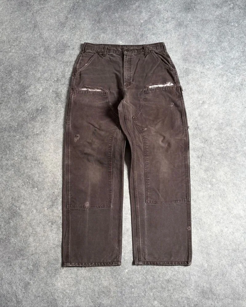2000s Faded Dark Brown Distressed Carhartt Double Knee Pants photo 1