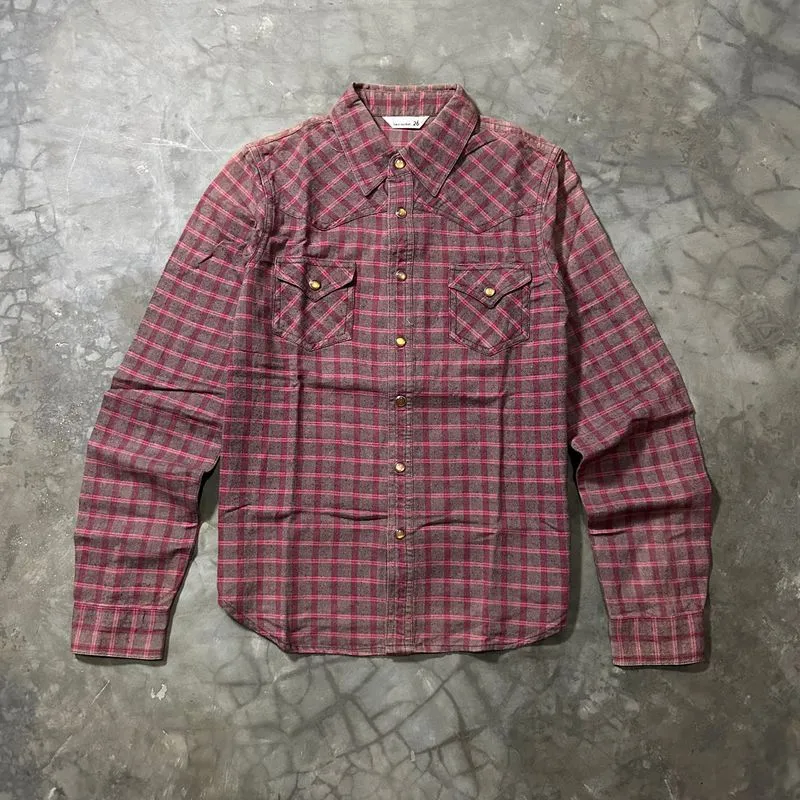 BACK NUMBER WESTERN PLAID FLANNEL SHIRT SNAP BUTTON photo 1