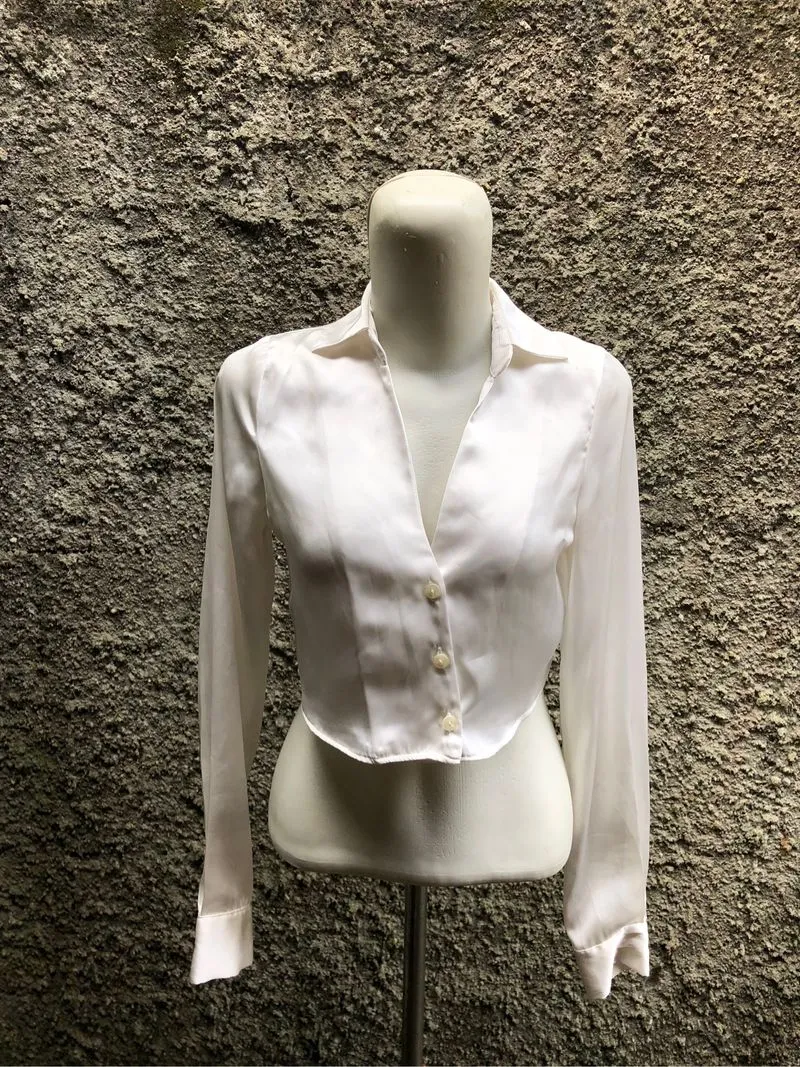 pull&bear silk white crop shirt photo 1
