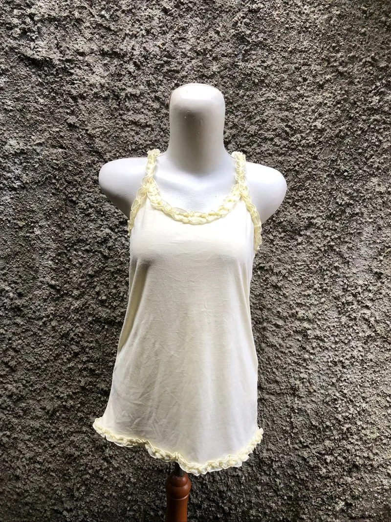 soft yellow ruffles halter tank top photo 1