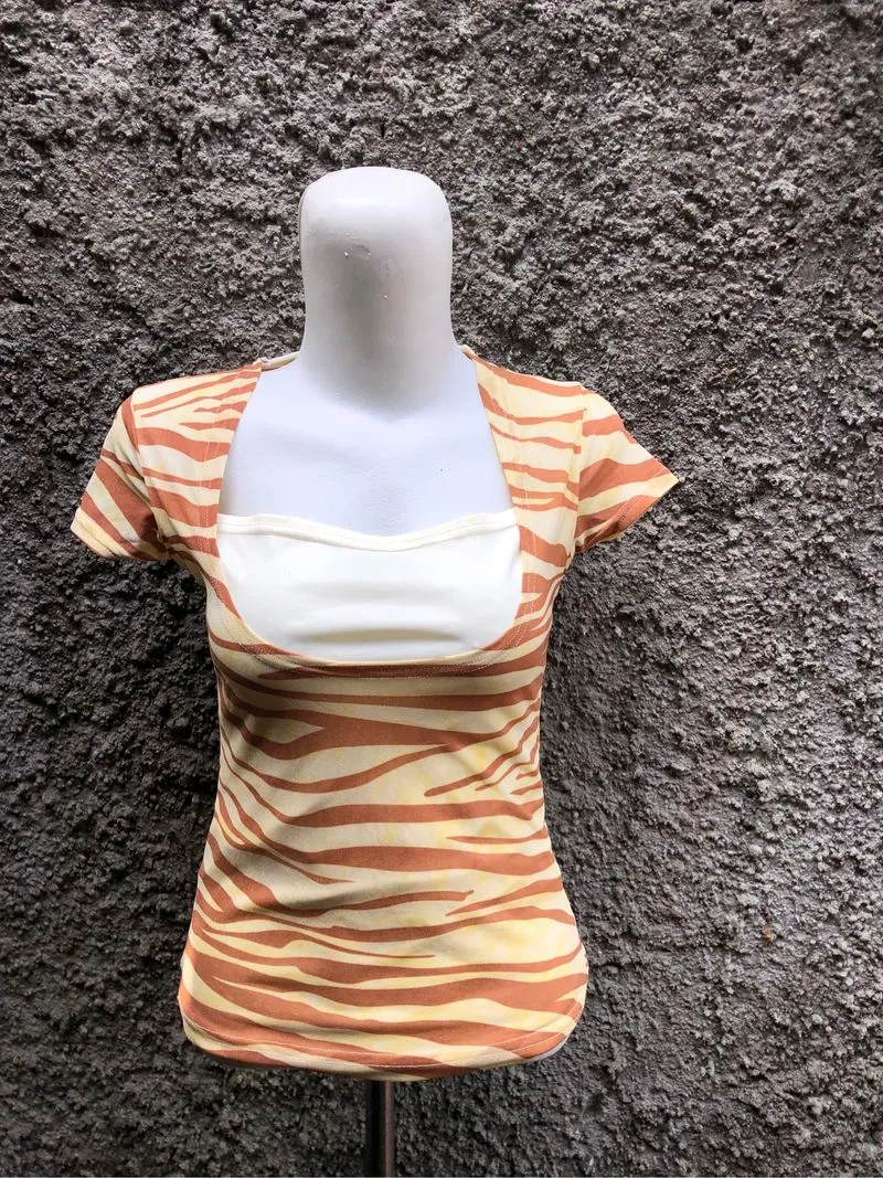 animal print yellow halter backless top  photo 1