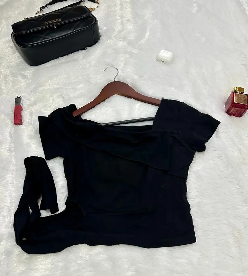 Casual Crop top Wanita black photo 1