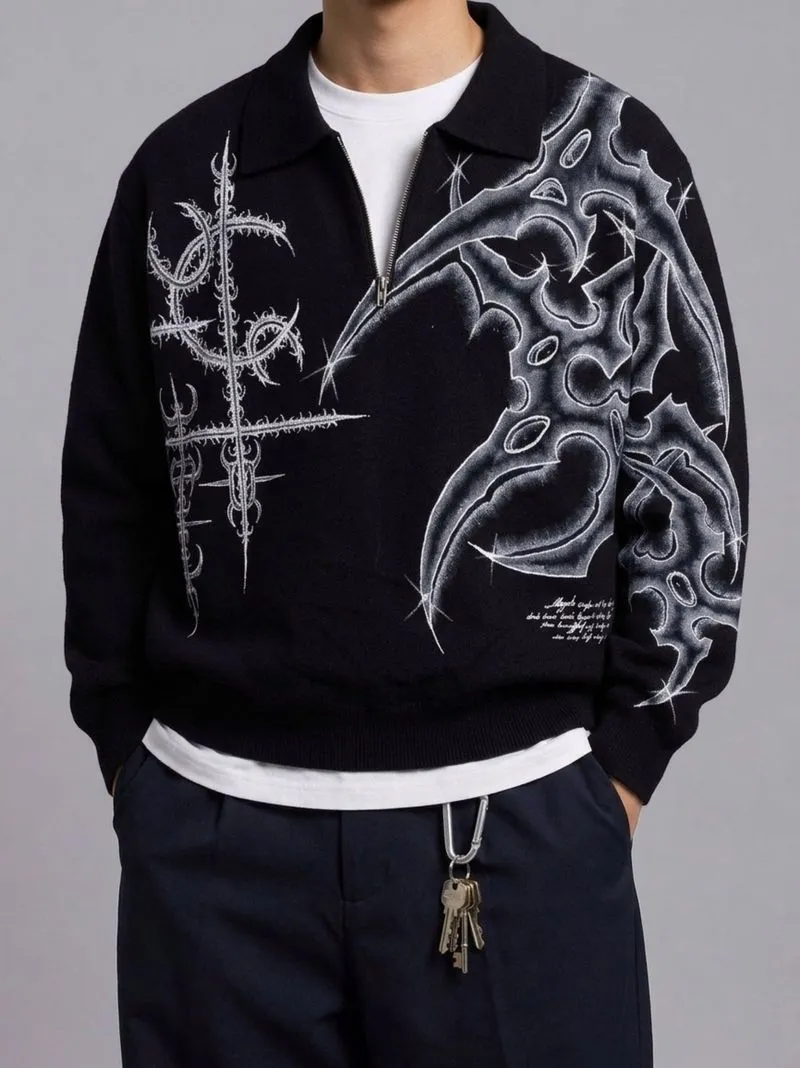 BOXY HALFZIP JACKET HANDMADE PAINTED "Tribal Cybersigilism" photo 1