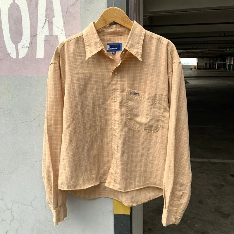 Y2K Plaid Beige Button Up Shirts  photo 1