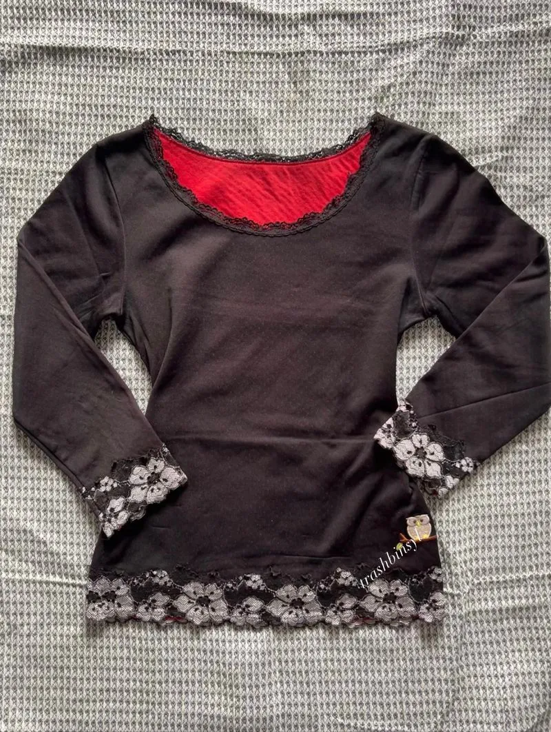gothic black&red floral lace trim photo 1