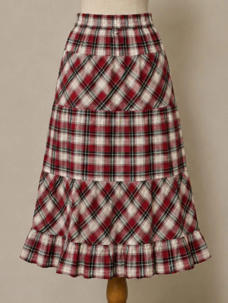 Rok Midi Tartan Merah Layer photo 1