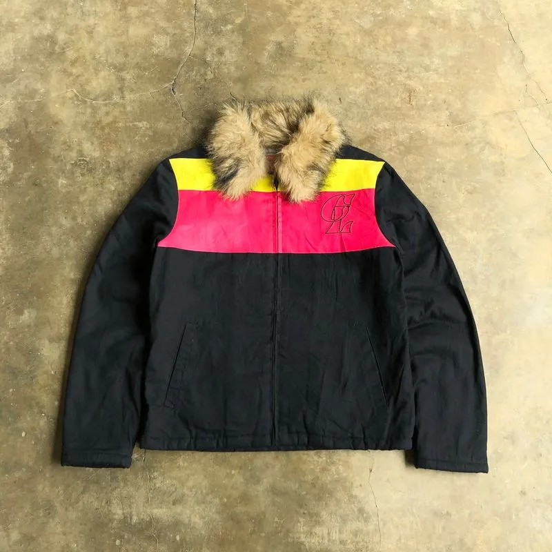 2000s CocoLulu Canvas Fur Work Jacket Black Punk Style photo 1