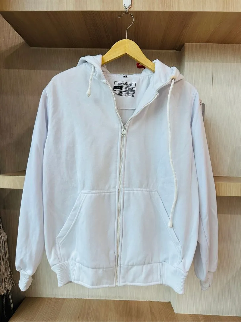 Jaket Putih Polos Fleece Tebal White Outerwear Unisex Jacket photo 1