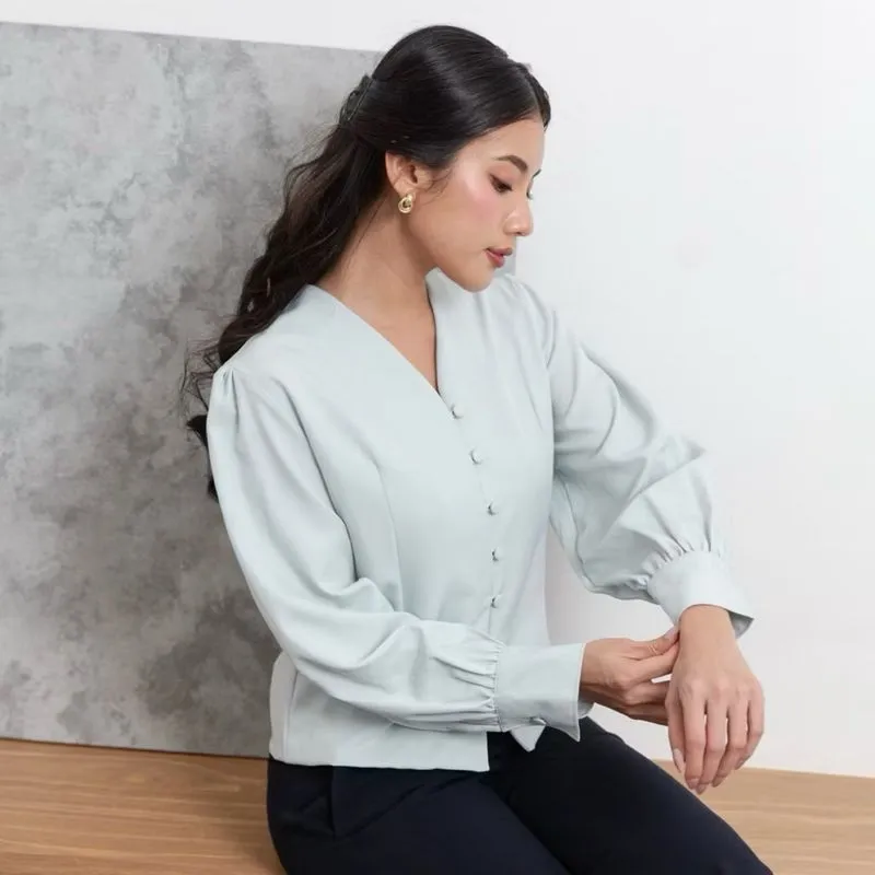 Kemeja Atasan Baby Blue Longsleeve Baju Kerja Formal Biru Ka photo 1