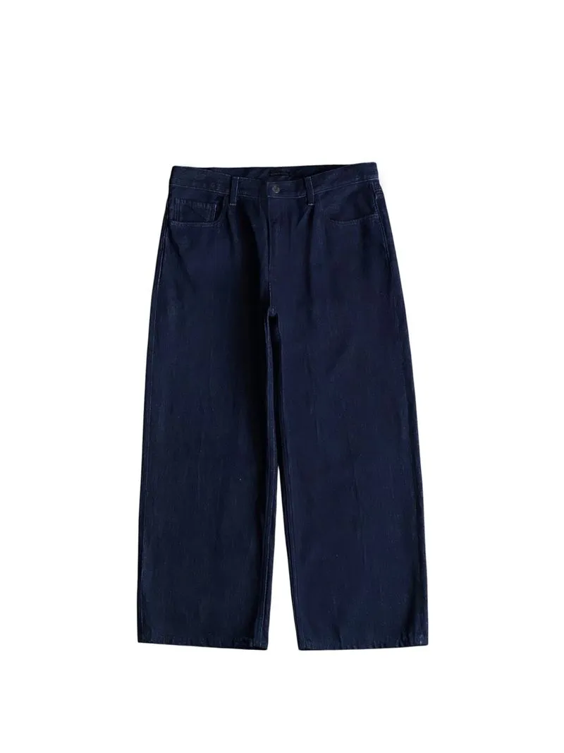 Uniqlo high rise wide jeans dark indigo blue loose fit denim photo 1
