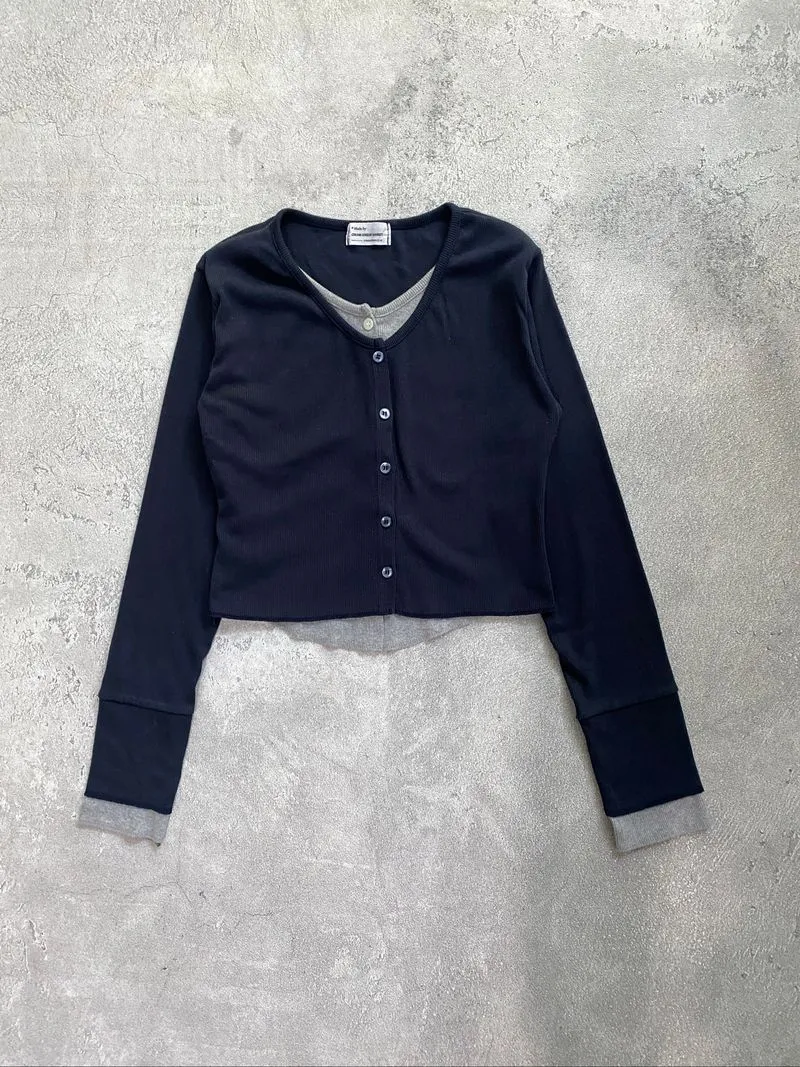 Y2K Fitted Layered Cardigan Crop Top By CreamCheese photo 1