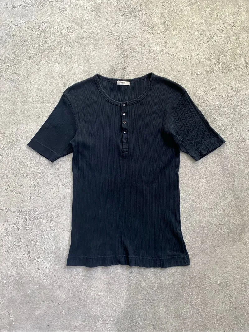 Y2K Ribbed Henley Shirt By Restrict Fitted Brad Pitt Style photo 1