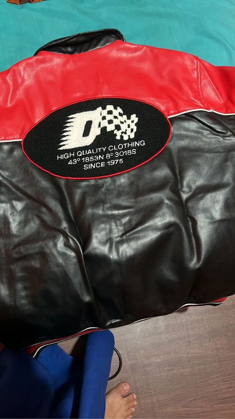 Zara Men's Path Racer Biker Jacket Red Faux Leather Size Lar photo 1