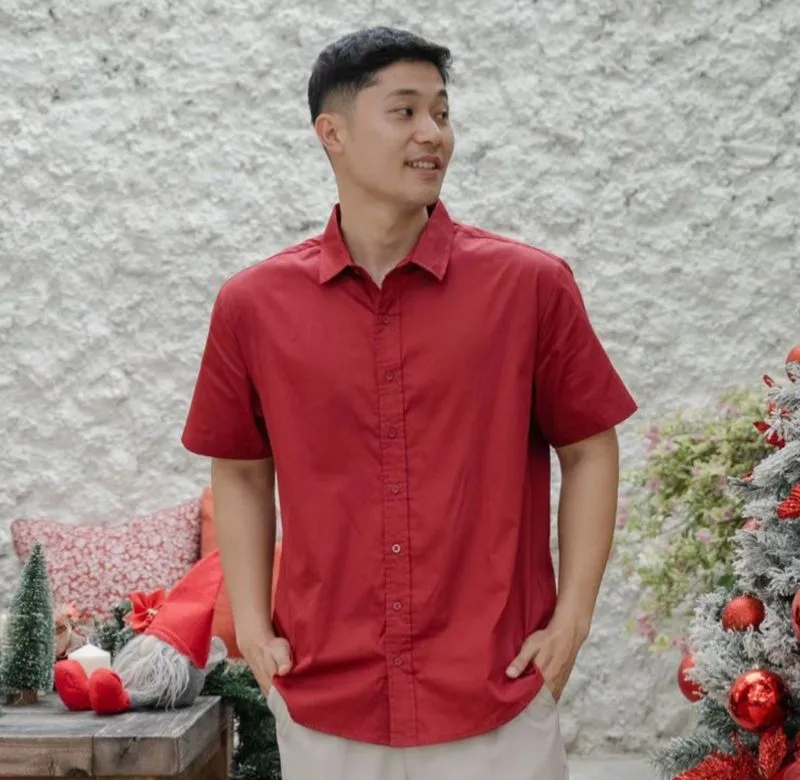 Kemeja pria maroon like new photo 1